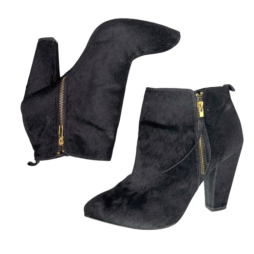Steve Madden Jorlynn Ankle Boot Black Cow Hair Double Zip Block Heel‎ Luxury 10